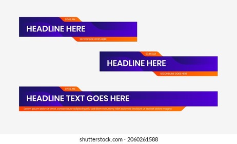 Lower third template. Set of TV banners and bars for news and sport channels, streaming and broadcasting. Collection of lower third for video editing on transparent background.