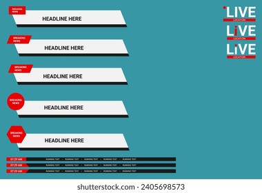 Lower Third Template. Set of TV Banners and Bars for News and Sport Channels, Streaming, and Broadcasting. Collection of Lower Thirds for Video Editing
