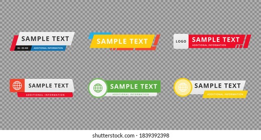 Lower third template set. Vector TV banners and bars for news, sport channel, streaming and broadcasting. Vector illustration.