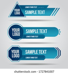 Lower third tv blue design template modern contemporary. Set of banners bar screen broadcast bar name. Collection of lower third for video editing on transparent background.