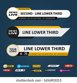 Lower Third TV News Bars Set Vector. News Lower Thirds pack. TV News Bars Set Vector.