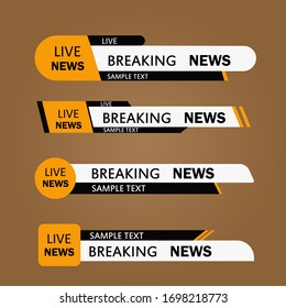 Vector de conjunto de barras de noticias de la tercera parte inferior de TV. Signo De Tercero Inferior. live News, Ultra HD. 