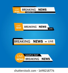 Lower Third TV News Bars Set Vektorillustration. Unterer Dritter. Live News, Ultra HD. 