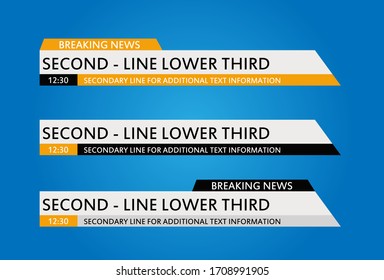 Vector de conjunto de barras de noticias de la tercera parte inferior de TV. Signo De Tercero Inferior. live News, Ultra HD. Banners Para La Plantilla De Vídeo De Televisión.