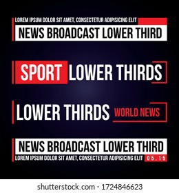 Der Vector der unteren dritten TV-Nachrichtenbars wird angezeigt. Zeichen des unteren Drittes. Live News, Ultra HD. Banner für Fernsehbildschirme