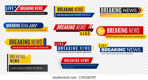 Lower Third TV News Bars Set Vector. Sign Of Lower Third for live News, Ultra HD. Banners For Broadcasting Television video template isolated Illustration on transparent background.