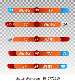 Baja el Vector de Juego de Barras de Noticias de Tercer TV. Paquete Noticias Lower Thirds. Banner de televisión o diseño de barra inferior. Live, deporte, noticias falsas, en línea, etc.