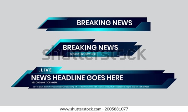 Lower third vector blue design template. Set\
of TV banners and bars for news and sport channels, streaming and\
broadcasting. Collection of lower third for video editing on\
transparent background.