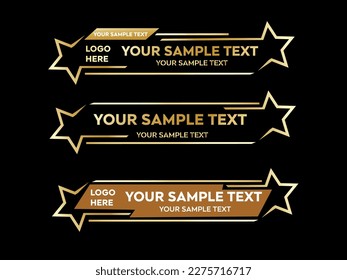 Lower third vector design with Gold Star overlay strip text video. News Lower Thirds Pack Template. Vector illustration.