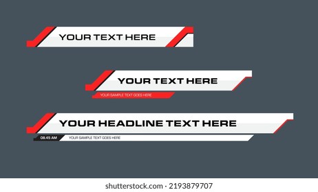 Lower third vector design with red shape overlay strip text video.