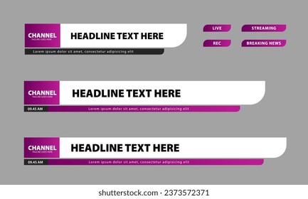 Lower third vector design. Set of lower third bar templates for breaking news, sports news on television, video and media online