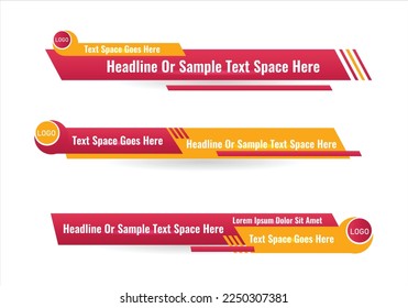 Lower third vector majenta design template. Set of banners and bars for news and sport channels, streaming and broadcasting. Collection of lower third for video editing on graphic titles.