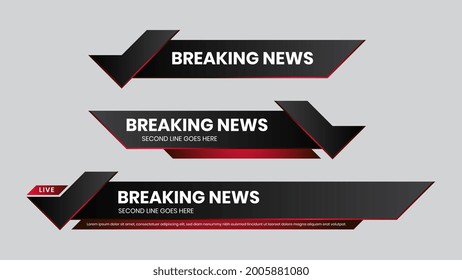 Lower third vector red futuristic design template. Set of TV banners and bars for news and sport channels, streaming and broadcasting.