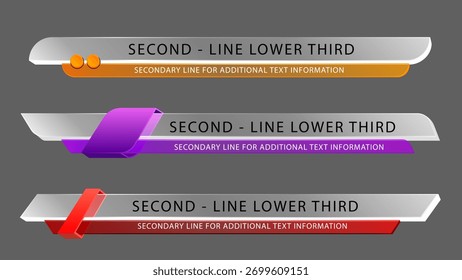 Lower third video headline title or television news bar design template isolated on grey background
