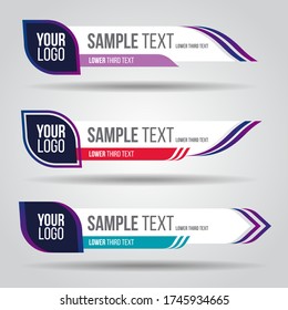 Lower third white and colorful design tv template modern contemporary. Set of banners bar screen broadcast show bar name. Collection of lower third for video editing on transparent background.