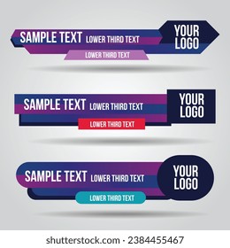 Lower third white and colorful design tv template modern contemporary. Set of banners bar screen broadcast show bar name. Collection of lower third for video editing on transparent background.