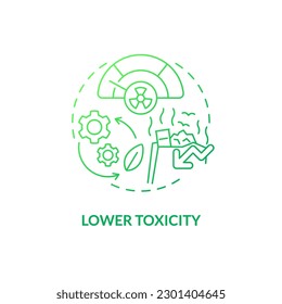 Lower toxicity green gradient concept icon. Biodegradable plastics. Eco alternative. Bio based materials advantage idea thin line illustration. Isolated outline drawing. Myriad Pro-Bold font used