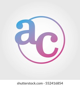 Lowercase ac Ring Circle Logotype. Pink and Blue Gradient Logo Letter. Sign Abbreviations. Vector Template Element
