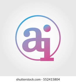 Lowercase ai Ring Circle Logotype. Pink and Blue Gradient Logo Letter. Sign Abbreviations. Vector Template Element