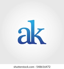 Lowercase ak Logotype. Blue Letter Logo. Letter Abbreviations. Vector Template Element.