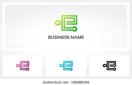 Lowercase Alphabet Letter e Circuit Electric Logo