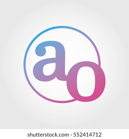 Lowercase ao Ring Circle Logotype. Pink and Blue Gradient Logo Letter. Sign Abbreviations. Vector Template Element