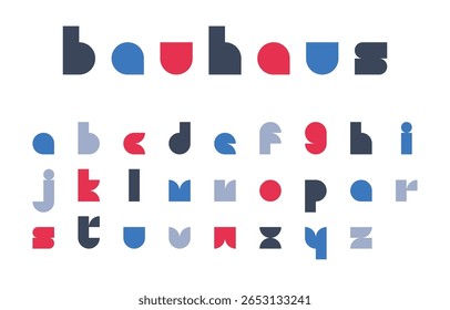 Lowercase Bauhaus Alphabet Typeface in Geometric Modern Style with Vibrant Colors Vector Illustration