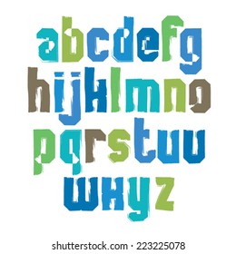 Lowercase calligraphic brush letters, hand-painted bright vector alphabet.