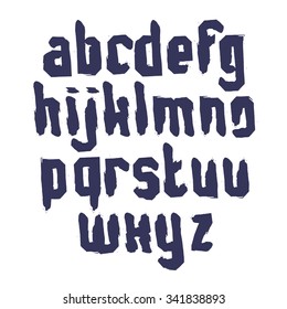 Lowercase calligraphic brush letters, hand-painted monochrome vector alphabet.