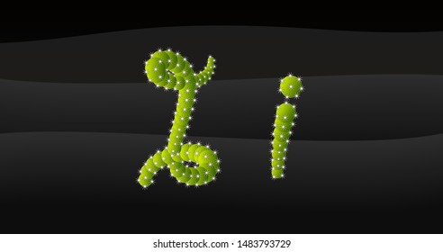 i Lowercase & Capital 3D Cactus Alphabet on black desert blackground, letters vector illustration