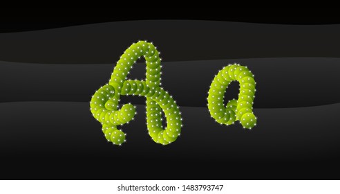 a Lowercase & Capital 3D Cactus Alphabet on black desert blackground, letters vector illustration