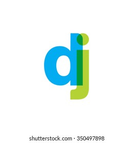 lowercase dj logo, blue green overlap transparent logo