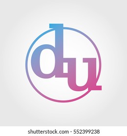 Lowercase du Ring Circle Logotype. Pink and Blue Gradient Logo Letter. Sign Abbreviations. Vector Template Element