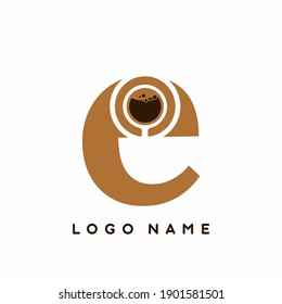 Lowercase of e initial letter with coffee symbol logo vector template