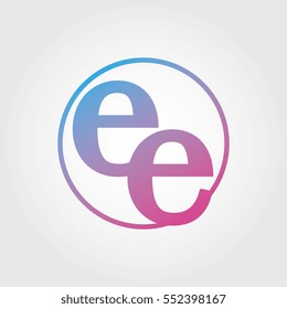 Lowercase ee Ring Circle Logotype. Pink and Blue Gradient Logo Letter. Sign Abbreviations. Vector Template Element