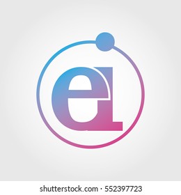 Lowercase ei Ring Circle Logotype. Pink and Blue Gradient Logo Letter. Sign Abbreviations. Vector Template Element