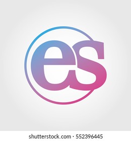 Lowercase es Ring Circle Logotype. Pink and Blue Gradient Logo Letter. Sign Abbreviations. Vector Template Element