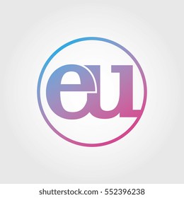 Lowercase eu Ring Circle Logotype. Pink and Blue Gradient Logo Letter. Sign Abbreviations. Vector Template Element