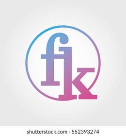 Lowercase fk Ring Circle Logotype. Pink and Blue Gradient Logo Letter. Sign Abbreviations. Vector Template Element