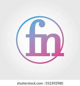 Lowercase fn Ring Circle Logotype. Pink and Blue Gradient Logo Letter. Sign Abbreviations. Vector Template Element