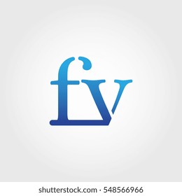 Lowercase fv Logotype. Blue Letter Logo. Letter Abbreviations. Vector Template Element.