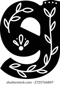 g minúsculo com ornamento de folha folclórica e recorte geométrico, inspirado no padrão nórdico. Símbolo evoca patrimônio, artesanato e tema da natureza para marca e tipografia. Ilustração de vetor de desenhos animados.