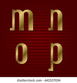 Lowercase gold font. Isolated m, n, o, p golden letters.