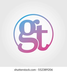 Lowercase gt Ring Circle Logotype. Pink and Blue Gradient Logo Letter. Sign Abbreviations. Vector Template Element