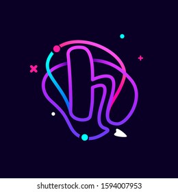 Lowercase h letter logo with planets, rocket and orbits lines. Vibrant lines vector template for science, biology, physics, chemistry design.