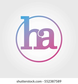 Lowercase ha Ring Circle Logotype. Pink and Blue Gradient Logo Letter. Sign Abbreviations. Vector Template Element