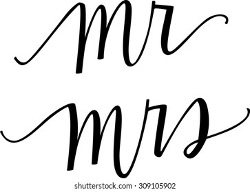 Lowercase Hand Lettered Mr and Mrs