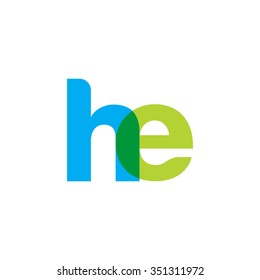 lowercase he logo, blue green overlap transparent logo