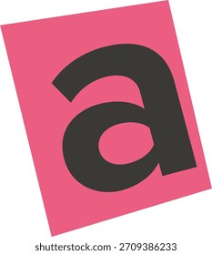 Minúscula en un sans serif pesado en un rectángulo inclinado, gráfico plano con bordes limpios. Glifo de bloque en la tarjeta inclinada, sombreado mínimo y forma fuerte. Ilustración vectorial de dibujos animados
