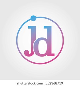 Lowercase jd Ring Circle Logotype. Pink and Blue Gradient Logo Letter. Sign Abbreviations. Vector Template Element